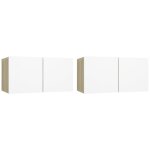 Vidaxl meubles tv suspendus 2 pcs blanc et chêne sonoma 60x30x30 cm Vidaxl meubles tv suspendus 2 pcs blanc et chêne sonoma 60x30x30 cm
