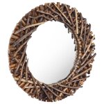Vidaxl miroir mural 60 cm teck rond