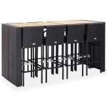 Vidaxl mobilier de bar 9 pcs rsine tresse et bois d'acacia noir