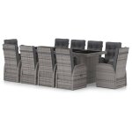 Vidaxl mobilier  dner jardin 11pcs avec coussins rsine tresse gris