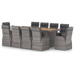 Vidaxl mobilier  dner jardin 11pcs avec coussins rsine tresse gris