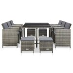Vidaxl mobilier à dîner de jardin 11pcs et coussin résine tressée gris Vidaxl mobilier à dîner de jardin 11pcs et coussin résine tressée gris