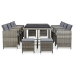 Vidaxl mobilier à dîner de jardin 13pcs et coussin résine tressée gris Vidaxl mobilier à dîner de jardin 13pcs et coussin résine tressée gris