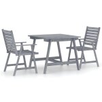 Vidaxl mobilier  dner de jardin 3 pcs gris bois d'acacia massif