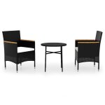 Vidaxl mobilier  dner de jardin 3 pcs rsine tresse noir