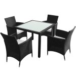 Vidaxl mobilier à dîner jardin 5 pcs avec coussins résine tressée noir Vidaxl mobilier à dîner jardin 5 pcs avec coussins résine tressée noir
