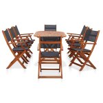 Vidaxl mobilier à dîner de jardin 9 pcs bois d'eucalyptus et textilène Vidaxl mobilier à dîner de jardin 9 pcs bois d'eucalyptus et textilène