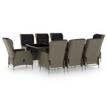 Vidaxl mobilier  dner jardin 9 pcs et coussins rsine tresse marron
