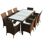 Vidaxl mobilier  dner jardin 9 pcs et coussins rsine tresse marron