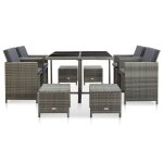 Vidaxl mobilier à dîner de jardin 9pcs et coussins résine tressée gris Vidaxl mobilier à dîner de jardin 9pcs et coussins résine tressée gris