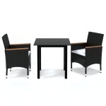 Vidaxl mobilier  dner de jardin et coussins 3pcs rsine tresse noir