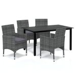 Vidaxl mobilier � d�ner de jardin et coussins 5pcs r�sine tress�e gris