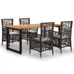 Vidaxl mobilier dner de jardin et coussins 5pcs rsine tresse marron