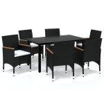 Vidaxl mobilier � d�ner de jardin et coussins 7pcs r�sine tress�e noir