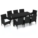 Vidaxl mobilier  dner de jardin et coussins 9pcs rsine tresse noir