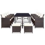 Vidaxl mobilier de jardin encastrable et coussins 13 pcs rotin marron