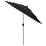 Vidaxl parasol  3 niveaux avec mt en aluminium noir 2, 5 m