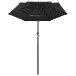 Vidaxl parasol  3 niveaux avec mt en aluminium noir 2 m