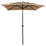 Vidaxl parasol � 3 niveaux avec m�t en aluminium taupe 2x2 m