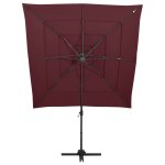 Vidaxl parasol � 4 niveaux avec m�t en aluminium bordeaux 250x250 cm