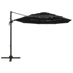 Vidaxl parasol  4 niveaux avec mt en aluminium noir 3x3 m