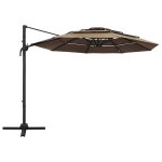 Vidaxl parasol � 4 niveaux avec m�t en aluminium taupe 3x3 m