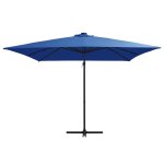 Vidaxl parasol d�port� avec led et m�t en acier 250x250 cm bleu azur�