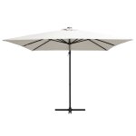 Vidaxl parasol dport avec led et mt en acier 250x250 cm sable