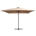 Vidaxl parasol dport avec led et mt en acier 250x250 cm taupe