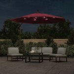 Vidaxl parasol dport  led et mt en acier rouge bordeaux