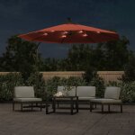 Vidaxl parasol dport  led et mt en acier terre cuite