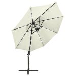 Vidaxl parasol dport avec mt et lumires led sable 300 cm