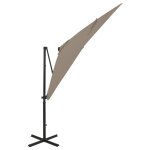 Vidaxl parasol dport avec mt et lumires led taupe 250 cm