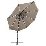 Vidaxl parasol dport avec mt et lumires led taupe 300 cm
