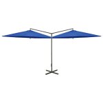 Vidaxl parasol double avec mt en acier bleu azur 600 cm
