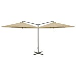 Vidaxl parasol double avec m�t en acier taupe 600 cm