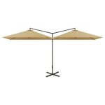 Vidaxl parasol double avec m�t en acier taupe 600x300 cm