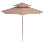 Vidaxl parasol double avec m�t en bois 270 cm taupe