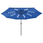 Vidaxl parasol d'extrieur avec led et mt en mtal 400 cm bleu azur