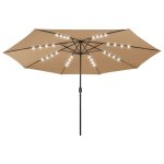 Vidaxl parasol d'extrieur avec led et mt en mtal 400 cm taupe