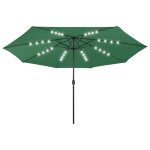 Vidaxl parasol d'extrieur avec led et mt en mtal 400 cm vert