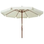 Vidaxl parasol avec mt en bois 330 cm blanc sable