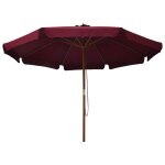 Vidaxl parasol avec m�t en bois 330 cm bordeaux