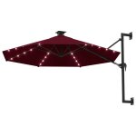 Vidaxl parasol mural avec mt mtallique et led 300 cm bordeaux
