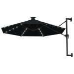 Vidaxl parasol mural avec mt mtallique et led 300 cm noir