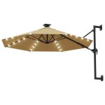 Vidaxl parasol mural avec m�t m�tallique et led 300 cm taupe