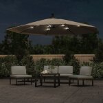 Vidaxl parasol en porte -  - feux et poteau mtallique 350 cm taupe