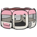 Vidaxl parc pliable pour chien avec sac de transport rose 125x125x61cm