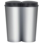 Vidaxl poubelle double  ordures argent et noir 50 l