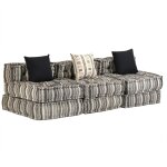 Vidaxl pouf modulaire  3 places gris ray tissu